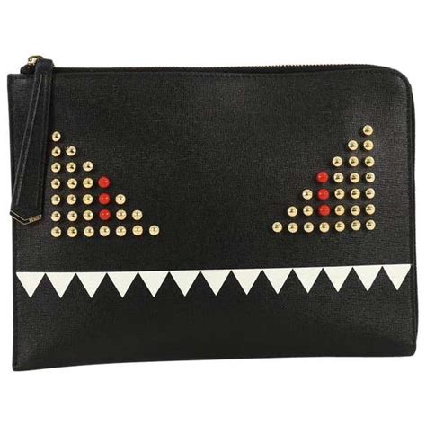 fendi monster pouch 2015 studded|Fendi Monster Pouch Leather with Studded Detail Medium Black .